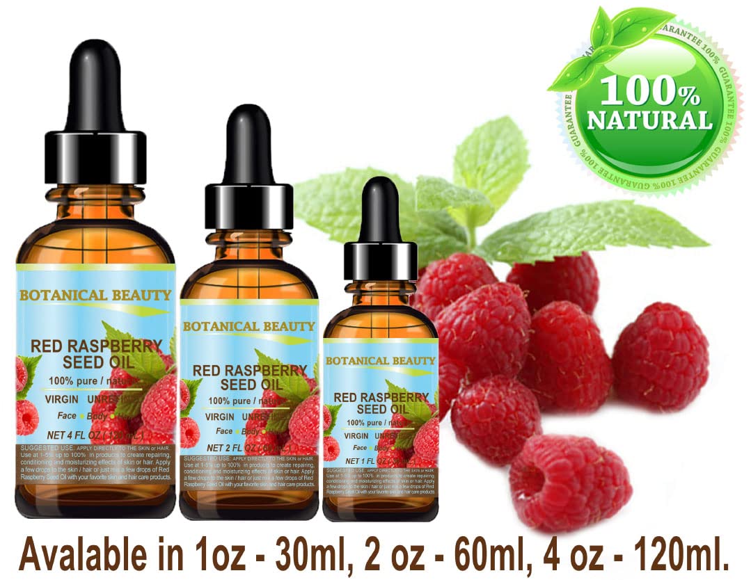 RED RASPBERRY SEED OIL 100% Pure/Natural/Virgin. Cold Pressed/Undiluted Carrier Oil. For Face, Hair and Body. 1 Fl.oz.- 30 ml. by Botanical Beauty