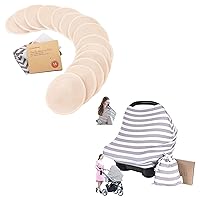 KeaBabies Organic Nursing Breast Pads and Car Seat Covers for Babies - 14 Washable Pads + Wash Bag - Nursing Cover, Baby Car Seat Cover - Breastfeeding Nipple Pad for Maternity - Nursing Cover