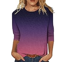 Womens 3/4 Length Sleeve Tops 2024, Valentines and Casual Fashion Style Shirts Crew Neck Loose-Fitting Blouses