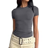 Women's Skim Basic Crop Tops Solid Color Short Sleeve Crewneck Shirt Y2K Slim Fit T-Shirt Streetwear