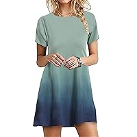 GRASWE Womens Casual Tunic T-Shirt Dress Short Sleeve Summer Solid/Floral Dress