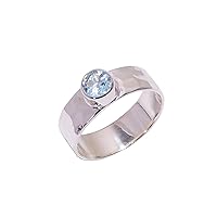 925 Sterling Silver Hammered Rings, Beautiful Faceted Blue Topaz Women's Gift Jewelry CR5758 (6), 4 UK, Gemstone, Topaz