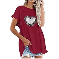 Blouses for Women Fashion 2023 Dressy Cotton and Hemp Crewneck Fringe Regular Printing Short Sleeve Pullover Blouse Tops