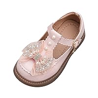 Girls' Summer Closed Toe Soft Bottom Sandals Bow Rhinestone Casual Shoes Non Slip Suitable with Princess Dress