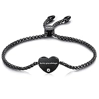 MeMeDIY Personalized Heart Charm Bracelet for Women, Custom Birthstone Engraving Photo/Name/Date Adjustable Stainless Steel Box Chain Bracelet Anklet, Gift for Mother's Day