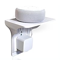 Storage Theory Power Perch Socket Outlet Shelf - Smart Home Essentials Bathroom Organizer - Wall Shelves for Toothbrush, Echo, Speakers, Cell Phone Holder - White - 1pk
