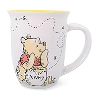 Silver Buffalo Disney Winnie the Pooh But First Hunny Wide Rim Bees Flying Ceramic Mug, 16 Ounces