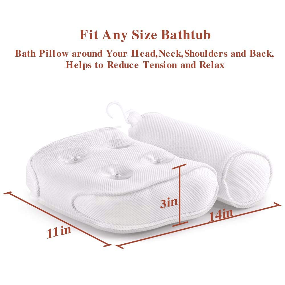 Bath Pillow Spa Bathtub Cushion Head,Neck,Shoulder and Back Support Rest with 4 Non-Slip Strong Suction Cup Fathers Day Bathing Shower Gifts