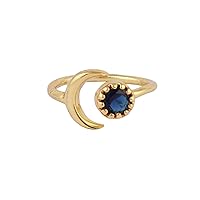 Blue Iolite Hydro Gemstone Brass Designer Gold Plated Moon Shape Adjustable Rings Jewelry EJ-1056-8