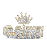 10K Yellow Gold Mens Baguette Diamond CASH Crown Charm Pendant 8-1/5 Ctw.