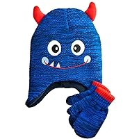 Baby Boy 2 Piece Monster Beanie & Mittens Set Blue