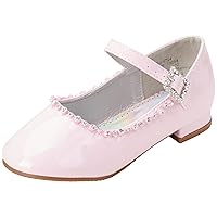 Josmo Girl's Dress Mary Jane Wedding Party Heels Ballerina Flower Shoes, Hook and Loop Buckle (Toddler