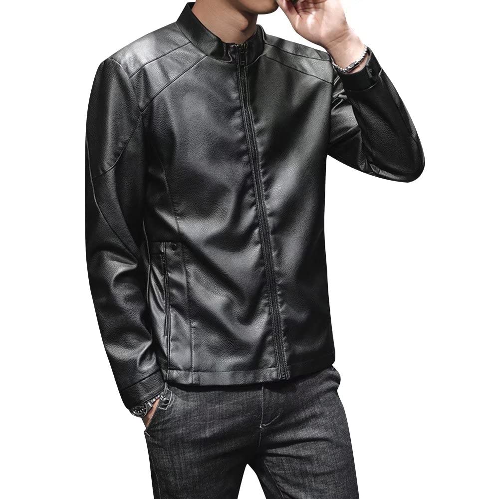 Men's Fashion Slim Leather Jacket Stand Collar Zipper Pocket Short Jacket  Coat winter jackets for men - Walmart.com