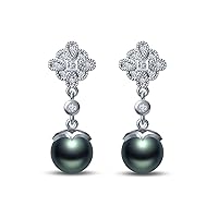 9 mm Tahitian Cultured Pearl and 0.2 carat total weight diamond accent Earring in 14KT White Gold