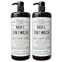 Dead Sea Collection 3 in 1 Body Wash for Men – Eucalyptus Cleanser for Body, Hair and Face - Pack of 2 Bottles (33,8 Fl. Oz. Each)