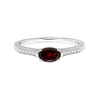 East-West Oval Cut 1.00 Ctw Garnet Gemstone 925 Sterling Silver Solitaire Stackable Ring