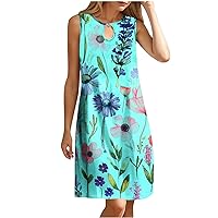 Summer Dress for Women Trendy Floral Print Plus Size Sundress Sexy Keyhole Casual Sleeveless Aline Flowy Beach Dress