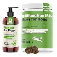 Deley Naturals 15 in 1 Multivitamins (120 Chews) + Wild Caught Fish Oil (16 oz) for Dogs - Omega 3-6-9, GMO Free - Made in USA