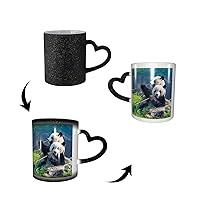 Heat Changing Sensitive Mug, Panda Eating 11 Oz Magic Color Change Coffee Cup Ceramic Drinkware Mug