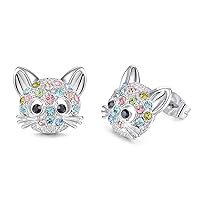 Lanqueen Cute Cat Stud Earrings for Girls Hypoallergenic Cat Cubic Zirconia Earrings for Women Teens Girls Cat Lovers