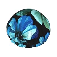 Blue Flower Print Soft Shower Cap for Women, Reusable Environmental Protection Hair Bath Caps