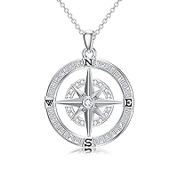 0.12 Cttw Natural Diamond Compass Pendant Necklace for Women Sterling Silver Nautical Travel Graduation Jewelry Gift for Her