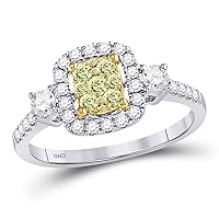 The Diamond Deal 14kt White Gold Womens Round Yellow Diamond Square Frame Cluster Ring 5/8 Cttw