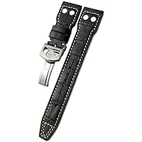 20mm 21mm 22mm Rivet Calfskin Watch Band Fit for IWC Watch Big IW5009 Spitfire IW3777 Le Petit Prince Mark Strap (Color : Black White 2, Size : 22mm)