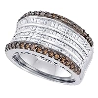 The Diamond Deal Sterling Silver Womens Round Brown Diamond Band Ring 1-5/8 Cttw