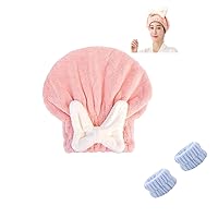 Super Absorbent Hair Towel Wrap for Wet Hair,with Wrist Bands for Washing Face Microfiber Hair Drying Towel Cap, Quick Dry Hair Towel Cap with Bow-Knot (Color : Pink)