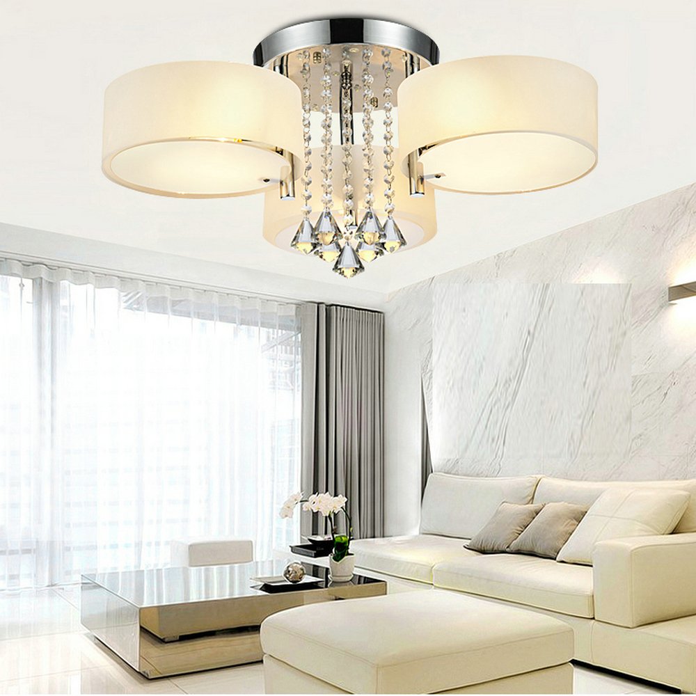 DINGGU Flush Mounted 3 Light Chrome Finish Modern Chandelier Ceiling Light Fixtures for Bedroom,Living Room,Dinng Room