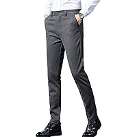 Men's Classic Slim Stretch Dress Pant Skinny Flat Front Tapered Suit Pant Fall Business Lightweight Casual Trousers