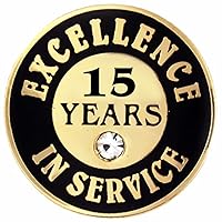 PinMart Gold Plated Excellence in Service Year Award Lapel Pin – Metal Enamel Workplace Reward Pin w/Rhinestone – 1-60 Years Pins for Long Standing Employees