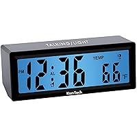Sonnet Talking Alarm Clock for Visually Impaired, Elderly People, Blind, Hourly Voice Notifications, Blue Backlight Large Display Shows Time and Temperature, Loud for Heavy Sleepers by Ken-Tech, Black