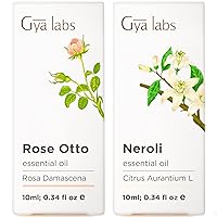 Rose Essential Oils for Skin Use & Neroli Essential Oil for Diffuser Set - 100% Natural Aromatherapy Grade Essential Oils Set - 2x0.34 fl oz - Gya Labs