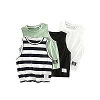 Floerns Toddler Boy's 4 Pcs Crewneck Letter Patched Casual Sleeveless Tank Top