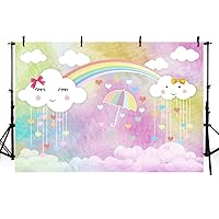 MEHOFOTO Cute White Cloud Colorful Photo Studio Backdrop Props Princess Birthday Girl Baby Shower Party Decorations Rainbow Umbrella Photography Background Banner for Cake Table Supplies 7x5ft