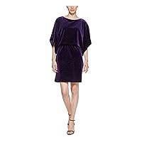 Jessica Howard Womens Glitter Ruched Dolman Sleeve Boat Neck Above The Knee Party Blouson Dress