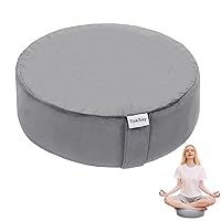 Meditation Cushion with Two Velvet Covers, 16 * 16 * 5.9 inches, Filled with Buckwheat - Round Yoga Bolster (Gray)