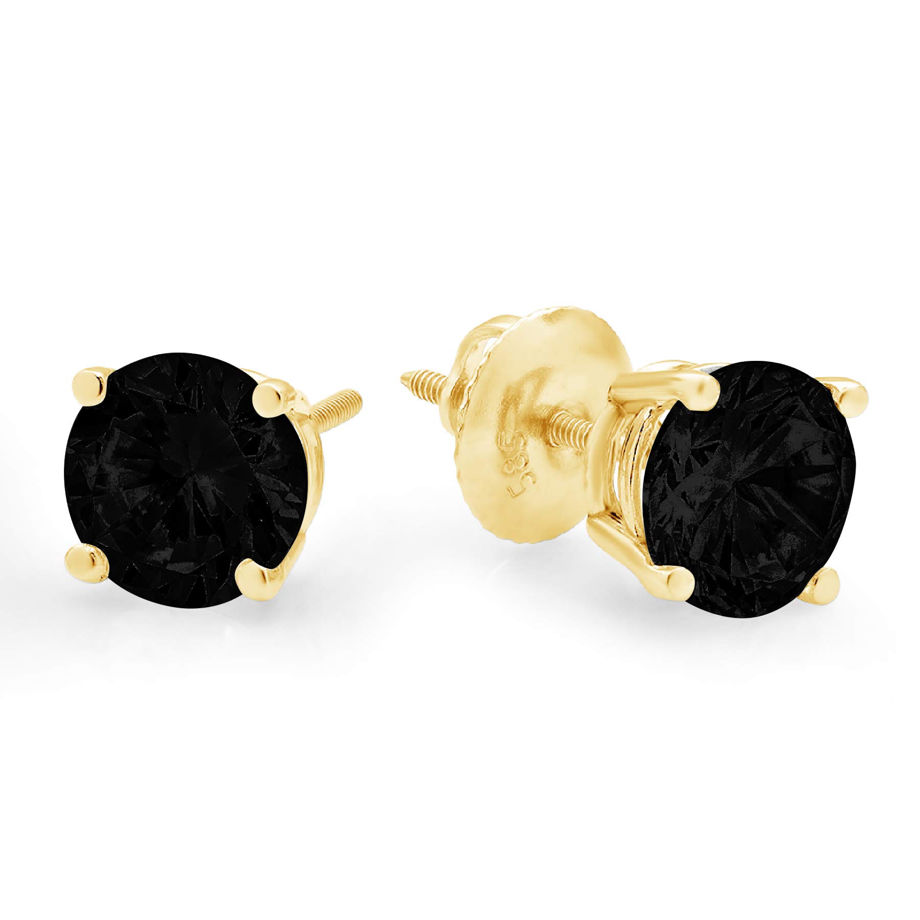 2.9ct Brilliant Round Cut Solitaire Flawless Genuine Natural Black Onyx Gemstone Unisex Pair of Stud Designer Earrings Solid 14k Yellow Gold Screw Back conflict free Jewelry