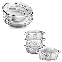 MALACASA 40 OZ Large Marble Grey Pasta Bowls & 26 OZ Soup Bowls With Handles