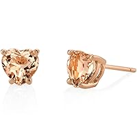 Peora Morganite Heart Stud Earrings for Women in 14 Karat Rose Gold, Classic Solitaire Studs, 6mm, 1.50 Carats total, Friction Back