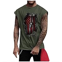 Patriotic Shirts for Men Men's Solid Color Flag Printed Sweat-Absorbing Breathable Shoulder Expanding Sleeveless Casual Vest