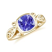 Natural Tanzanite Cushion Solitaire Ring for Women Girls in Sterling Silver / 14K Solid Gold/Platinum