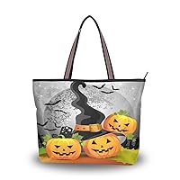 Halloween Pumpkin Tote Bag for Women with Zipper,Halloween Tote Bag Skull Purses and Handbags