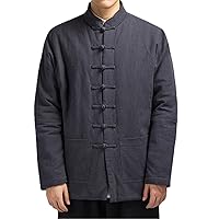 Autumn and Winter Men's Chinese Coat Cotton Linen Loose Cardigan Men's Solid Color Tang Suit Cotton Coat
