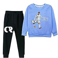 Cristiano Ronaldo Fleece Lined Pullover Tops and Sweatpants-Casual Outfits,Long Sleeve Sweatshirt for Kids