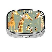Cute Wild Cartoon Giraffes Print Pill Organizer, Travel Pill Box, Square Mini Pill Box, 2 Compartment Pill Box