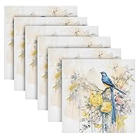 Spring Blue Bird with Yellow Flowers Butterflies Cloth Napkins Dinner Napkins Set of 4,Reusable Table Napkins Washable Polyester Fabric for Cocktail Party Holiday Wedding Home Decorative