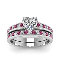 Choose Your Gemstone Channel Diamond CZ Wedding Set Sterling Silver Heart Shape Wedding Ring Sets Affordable for Your Girlfriend, Wife, Partner Wedding US Size 4 to 12